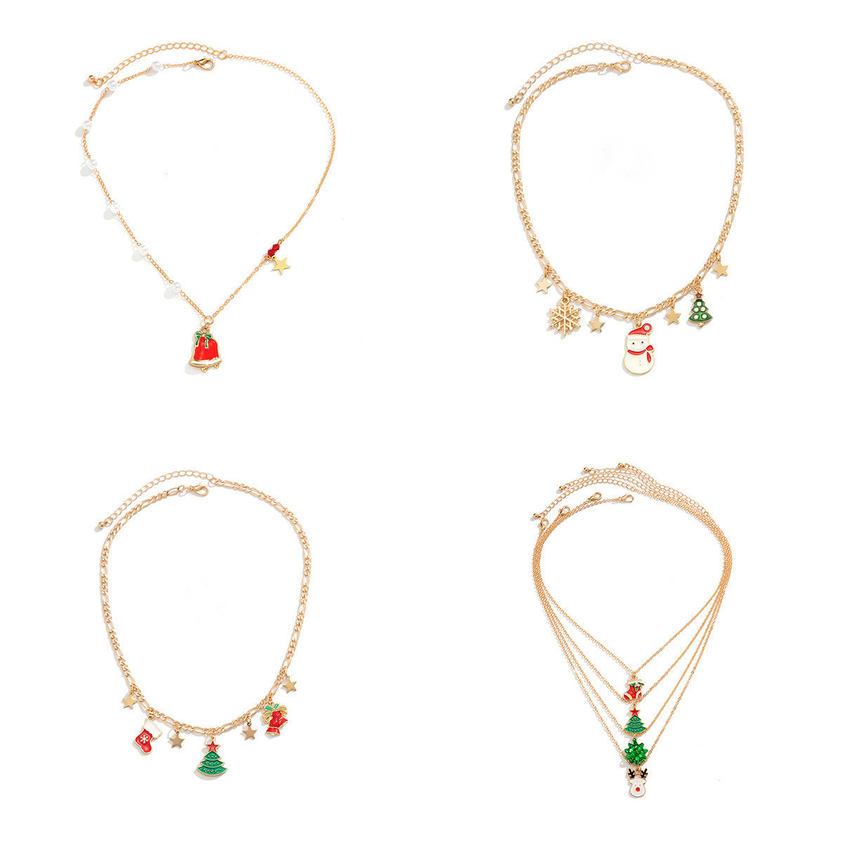 Wholesale Retro Creative Christmas Snowman Pearl Dripping Oil Necklace